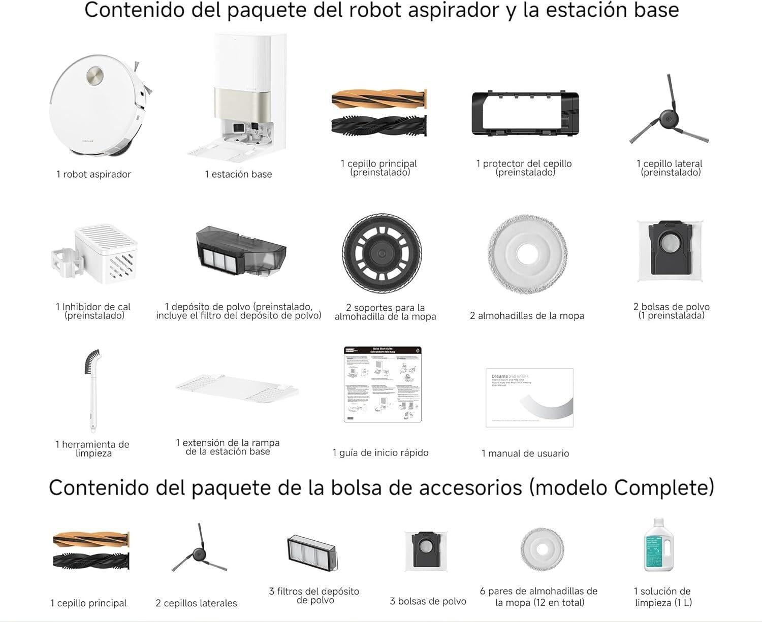 Kit de repuestos originales para Dreame X50 Ultra y Roborock S8 MaxV Ultra - Cepillos, filtros y mopas Accesorios y piezas de repuesto para Dreame X50 Ultra y Roborock S8 MaxV Ultra