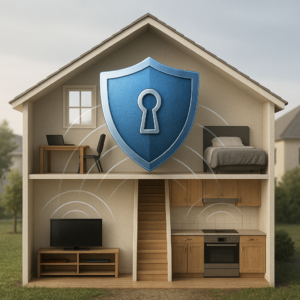 Seguridad informática en casa - Ilustración representativa Ilustración de seguridad informática en el hogar con estilo digital