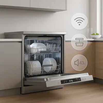 Lavavajillas Bosch SMS8YCI03E Serie 8 en cocina moderna con puerta abierta y vajilla limpia lavavajillas Bosch